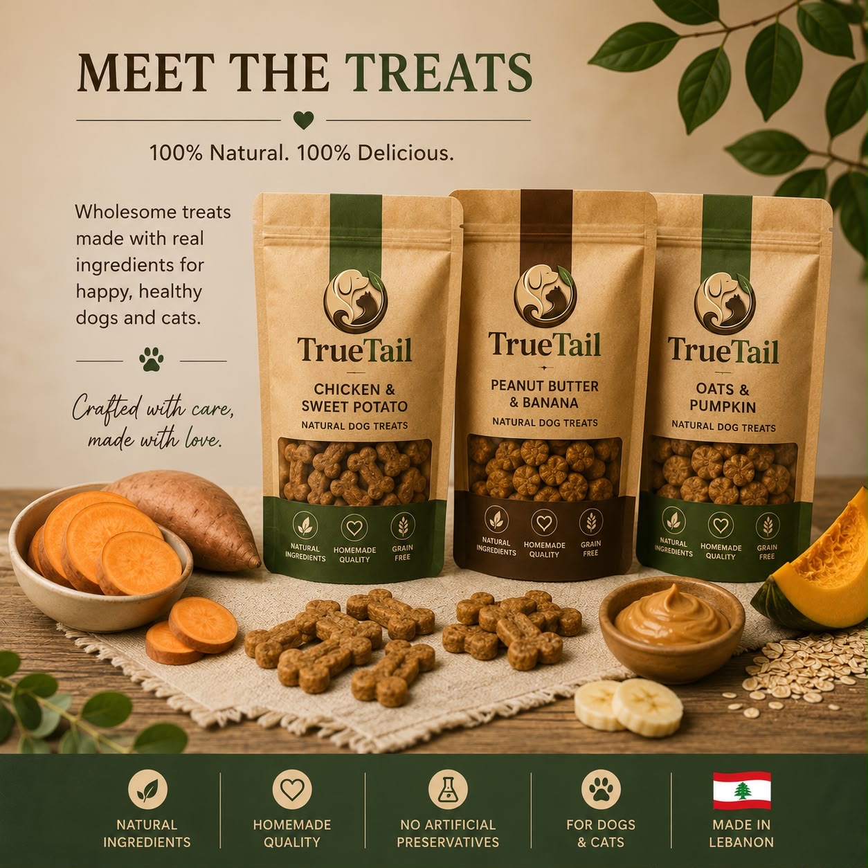 TrueTail treat pouches with fresh ingredients