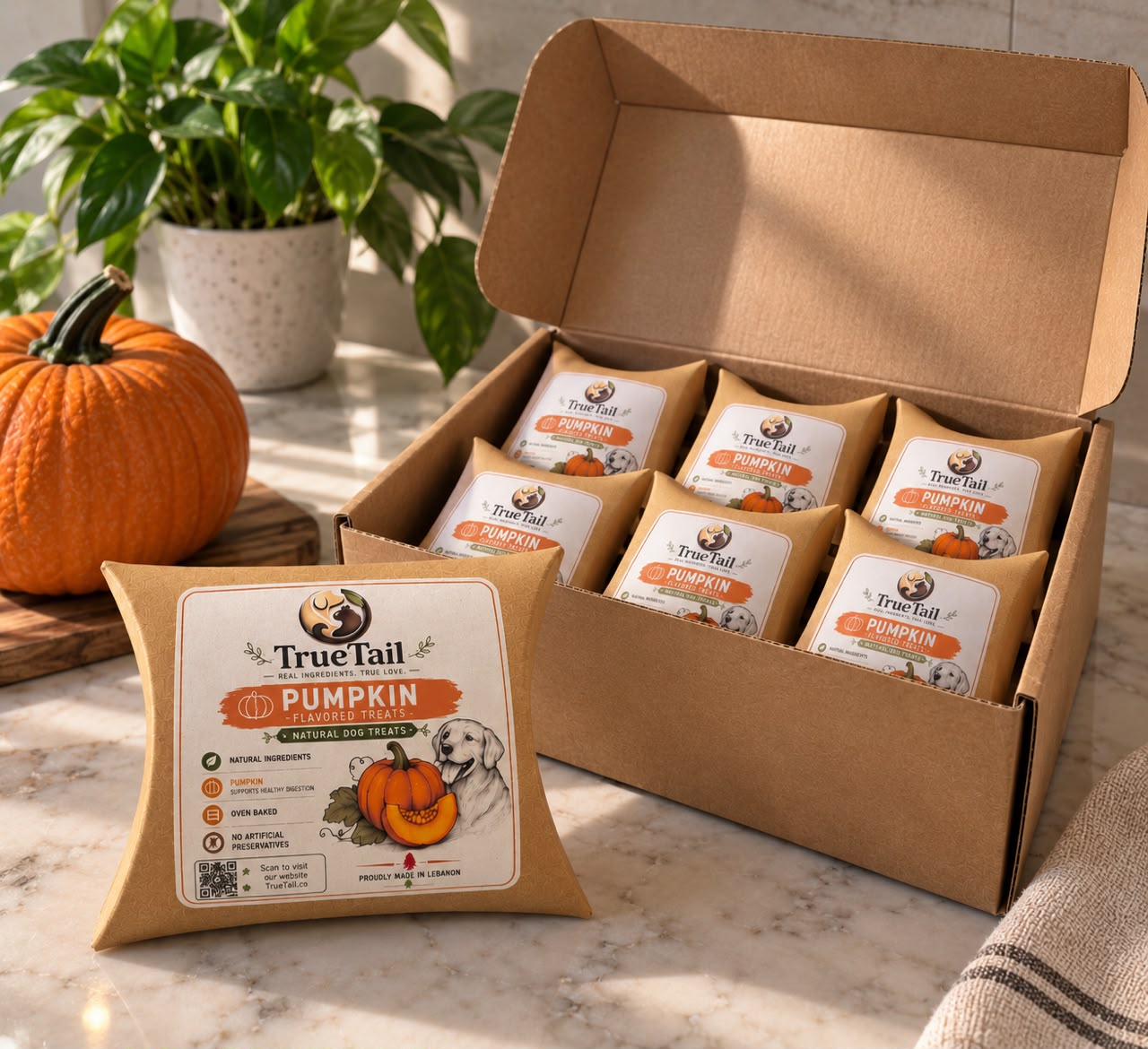 A box of TrueTail Pumpkin natural dog treats